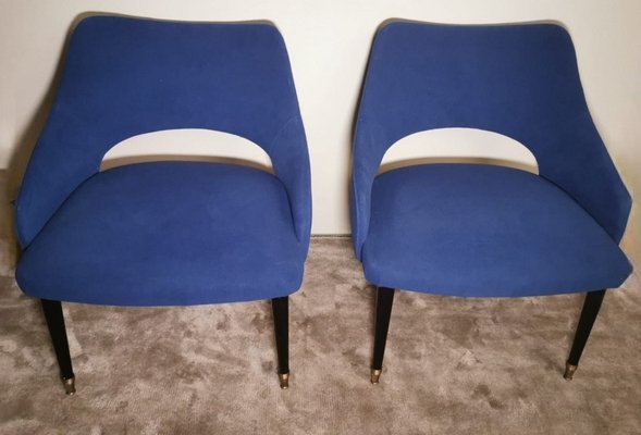 Vintage Italian Ulrich Guglielmo Style Blue Alcantara Armchairs, 1950s, Set of 2-QRS-1436278