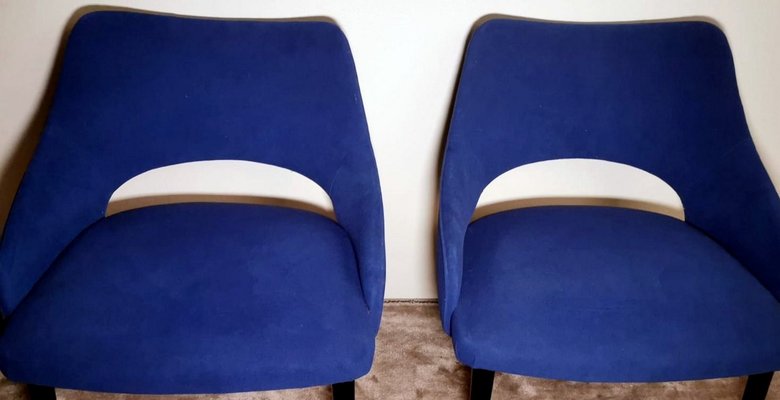 Vintage Italian Ulrich Guglielmo Style Blue Alcantara Armchairs, 1950s, Set of 2-QRS-1436278