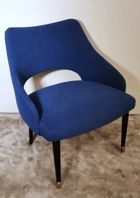 Vintage Italian Ulrich Guglielmo Style Blue Alcantara Armchairs, 1950s, Set of 2-QRS-1436278