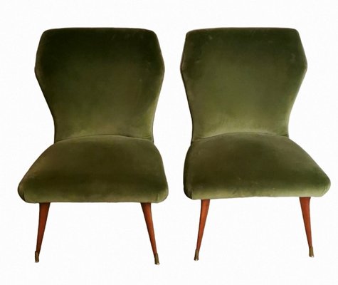 Vintage Italian Ulrich Guglielmo Style Cotton & Velvet Dining Chairs, 1950s, Set of 2-QRS-1436283