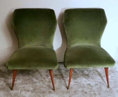 Vintage Italian Ulrich Guglielmo Style Cotton & Velvet Dining Chairs, 1950s, Set of 2-QRS-1436283