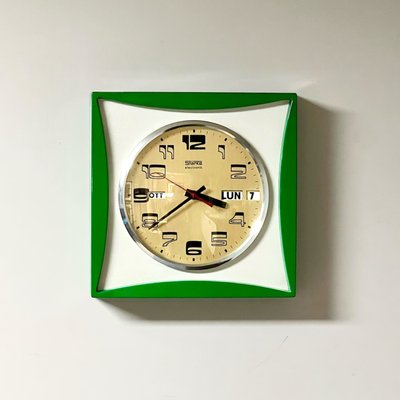 Vintage Italian Wall Clock with Flip Calendar, 1960s-YSC-2022867