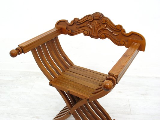 Vintage Italian Walnut Savonarola Chair, 1970s-WVA-1699959