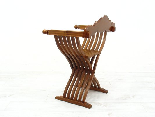 Vintage Italian Walnut Savonarola Chair, 1970s-WVA-1699959