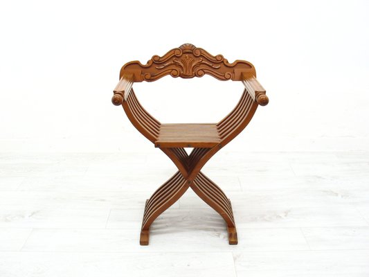 Vintage Italian Walnut Savonarola Chair, 1970s-WVA-1699959