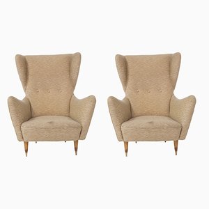 Vintage Italian Wood and Fabric Armchairs attributed to Paolo Buffa, 1950s, Set of 2-RCE-1449698