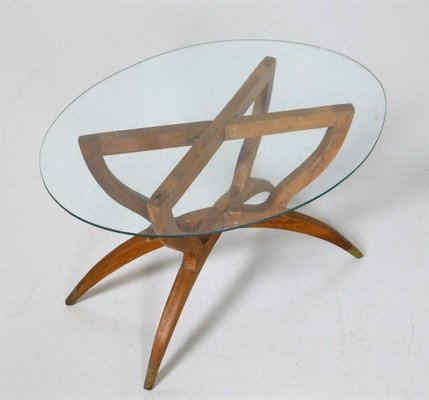 Vintage Italian Wood, Brass & Crystal Coffee Table, 1950s-ZCI-752318