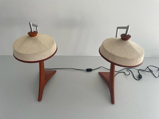 Vintage Italian Wooden and Woven Thread Shade Table Lamps, 1960s, Set of 2-RDS-1722837