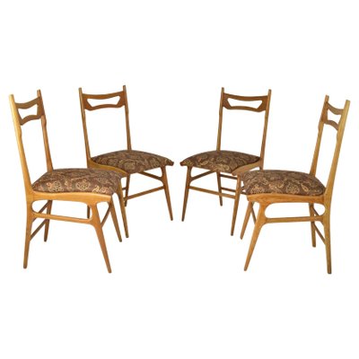 Vintage Italian Wooden Dining Chairs, 1950s, Set of 4-GXL-1732343