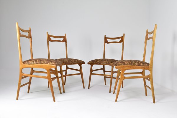 Vintage Italian Wooden Dining Chairs, 1950s, Set of 4-GXL-1732343