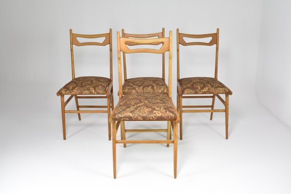 Vintage Italian Wooden Dining Chairs, 1950s, Set of 4-GXL-1732343