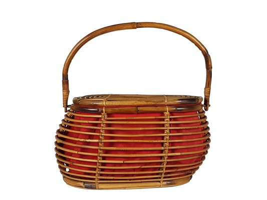 Vintage Italian Wool and Rattan Basket, 1960s-RD-1820651