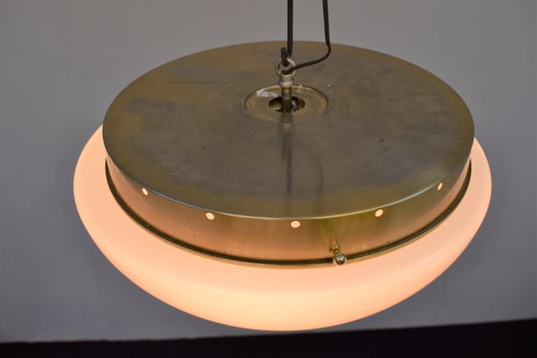 Vintage Italy Brass and Glass Ceiling Lamp, 1960s-AOL-1297299