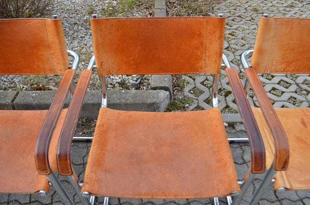 Vintage Italy Cognac Vegetal Leather Dining Chairs, Set of 6-UF-986571