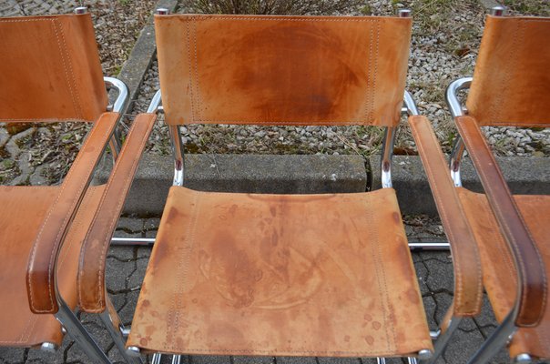 Vintage Italy Cognac Vegetal Leather Dining Chairs, Set of 6-UF-986571