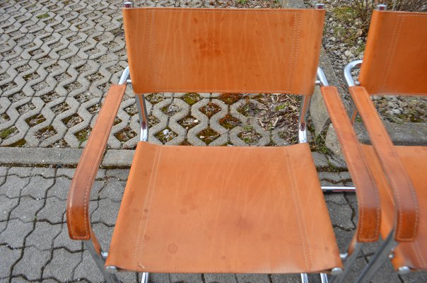 Vintage Italy Cognac Vegetal Leather Dining Chairs, Set of 6-UF-986571