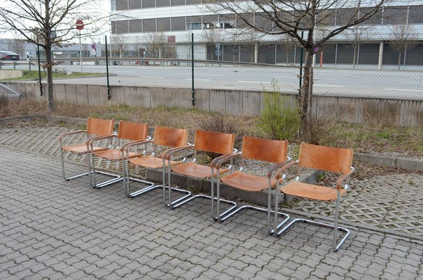 Vintage Italy Cognac Vegetal Leather Dining Chairs, Set of 6-UF-986571