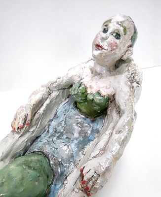 Vintage Lacquered Earthware Mermaid in Bathtub, 1980s-JPQ-2032303