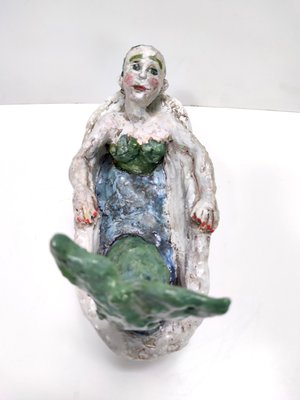 Vintage Lacquered Earthware Mermaid in Bathtub, 1980s-JPQ-2032303