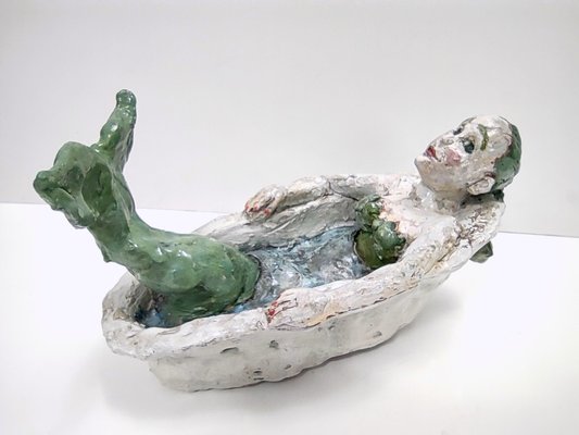 Vintage Lacquered Earthware Mermaid in Bathtub, 1980s-JPQ-2032303