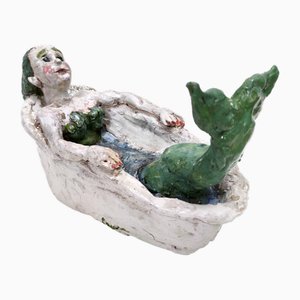 Vintage Lacquered Earthware Mermaid in Bathtub, 1980s-JPQ-2032303