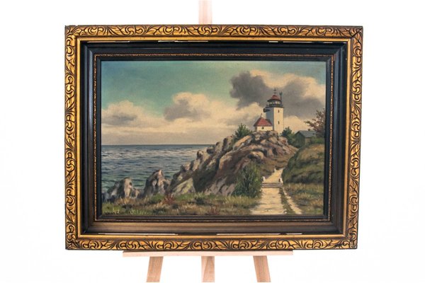 Vintage Lantern Painting on Canvas with Golden Frame-BXB-681677