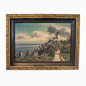 Vintage Lantern Painting on Canvas with Golden Frame-BXB-681677