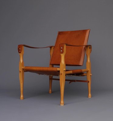 Vintage Leather and Beech Wood Safari Chair, 1970s-MB-1123313