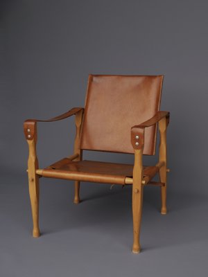 Vintage Leather and Beech Wood Safari Chair, 1970s-MB-1123313