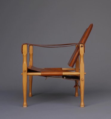 Vintage Leather and Beech Wood Safari Chair, 1970s-MB-1123313