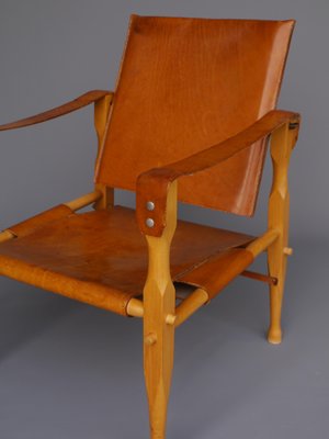 Vintage Leather and Beech Wood Safari Chair, 1970s-MB-1123313