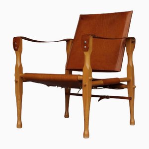 Vintage Leather and Beech Wood Safari Chair, 1970s-MB-1123313