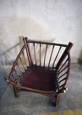 Vintage Leather and Rattan Chairs and Coffee Table, 1970s, Set of 3-QVY-769603