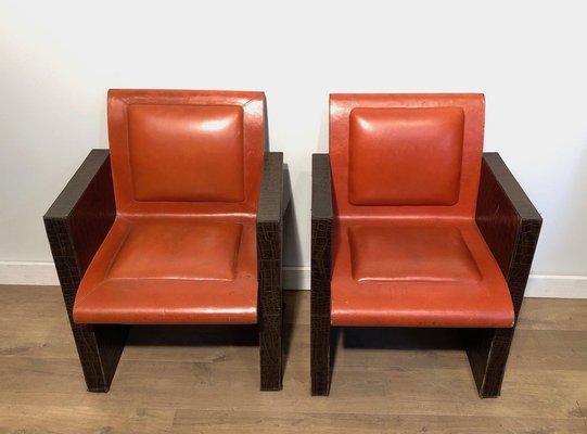 Vintage Leather Armchairs, 1970s, Set of 3-BA-1642909