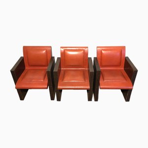 Vintage Leather Armchairs, 1970s, Set of 3-BA-1642909