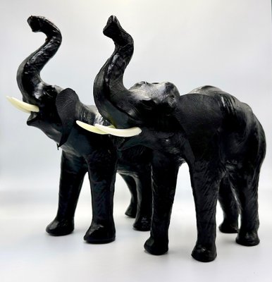 Vintage Leather Elephant Sculpture Figure, 1960s, Set of 2-ZCY-1751072