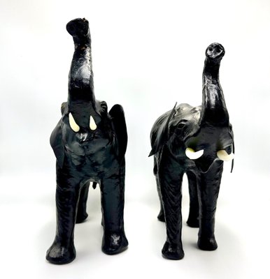 Vintage Leather Elephant Sculpture Figure, 1960s, Set of 2-ZCY-1751072