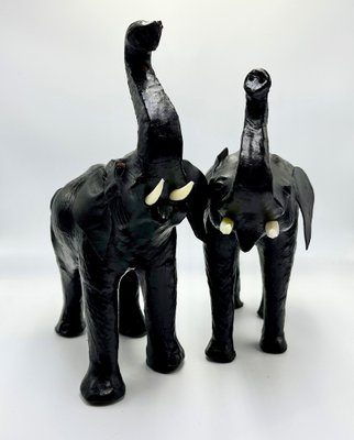 Vintage Leather Elephant Sculpture Figure, 1960s, Set of 2-ZCY-1751072