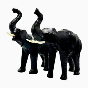 Vintage Leather Elephant Sculpture Figure, 1960s, Set of 2-ZCY-1751072