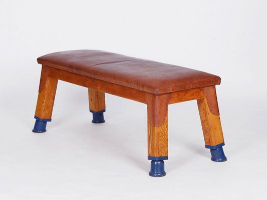 Vintage Leather Gymnastic Bench, 1930s-TW-1362217