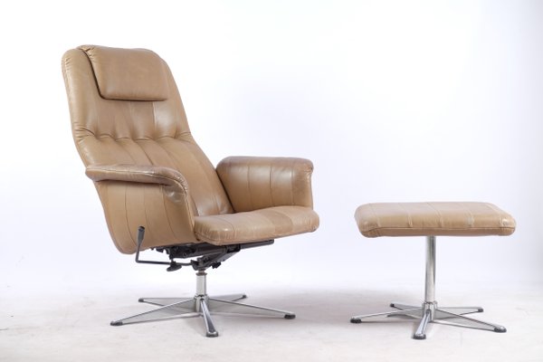 Vintage Leather Lounge Chair with Ottoman-CIP-561923