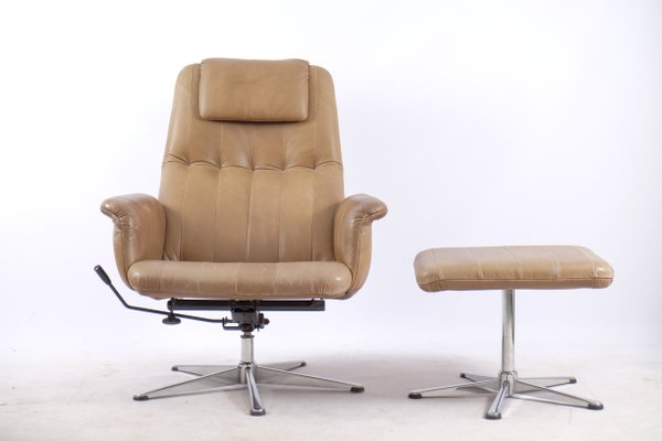 Vintage Leather Lounge Chair with Ottoman-CIP-561923