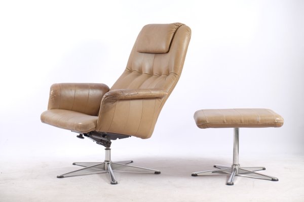 Vintage Leather Lounge Chair with Ottoman-CIP-561923