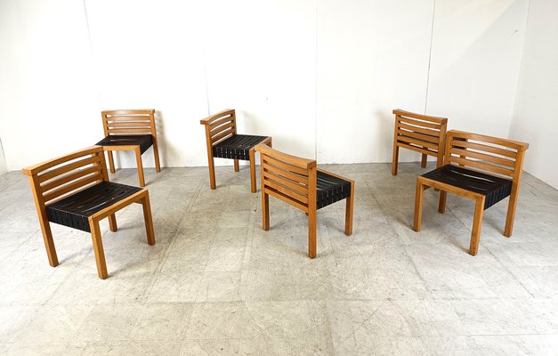 Vintage Leather Strap Dining Chairs, 1970s, Set of 6-IRH-1702179