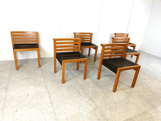 Vintage Leather Strap Dining Chairs, 1970s, Set of 6-IRH-1702179