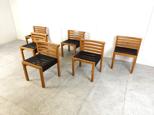 Vintage Leather Strap Dining Chairs, 1970s, Set of 6-IRH-1702179