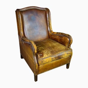 Vintage Leather Wingback Armchair-IA-1412514