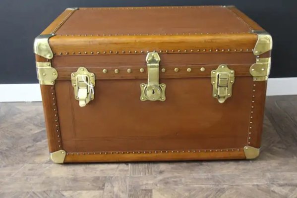 Vintage Light Brown Steamer Trunk, 1920s-YF-2023519