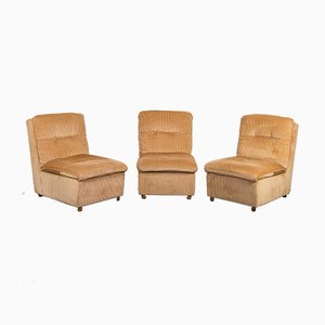 Vintage Light Brown Velvet Modular Lounge Chairs, 1970s, Set of 3-ZLY-844560