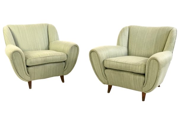 Vintage Light Green Armchairs with Wooden Structure, Italy, 1950s, Set of 2-JPQ-2018394